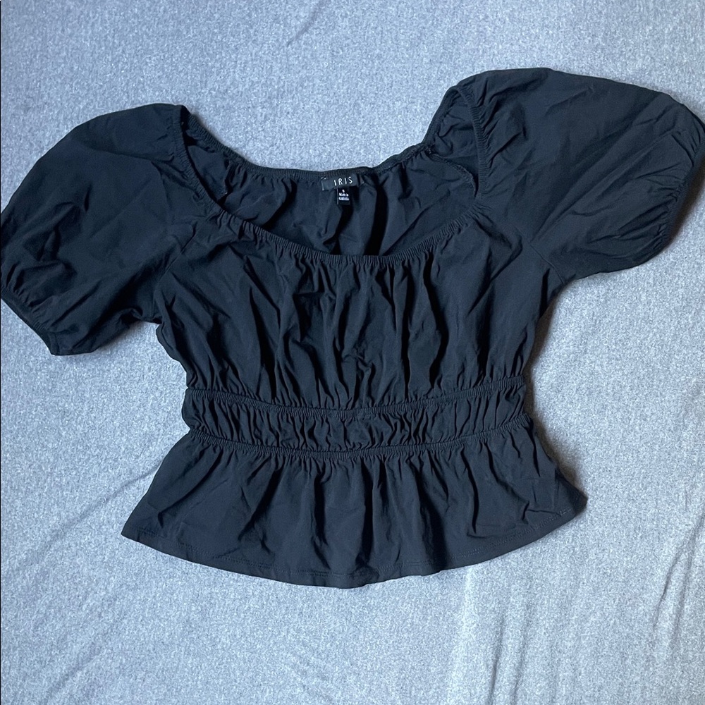 Iris Elegant Black Gathered Blouse